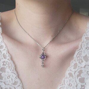 Gothic fairy purple caged pearl necklace with a small silver chain